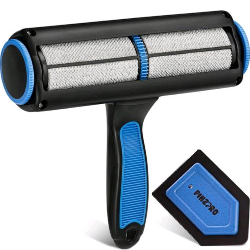 PinzPro Pet Hair Remover Roller & Detailer Tool Set - Blue/Black